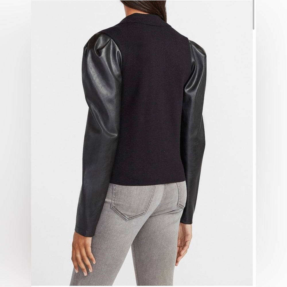 Brand NEW Express VEGAN LEATHER PUFF SLEEVE ASYMMETRICAL ZIP SWEATER JACKET - Picture 3 of 3